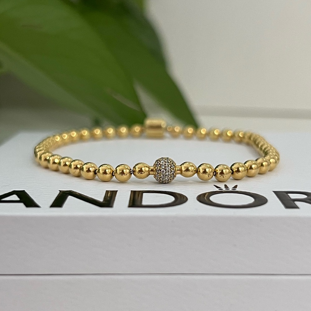 Pandora Yellow Gold Beads & Pavé Bracelet, 8.3 Inches XL